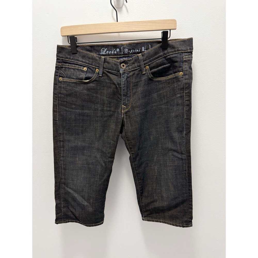 Levi's Capital E Denim Shorts Mens 31 Long Below Knee Dark Wash Jeans USA